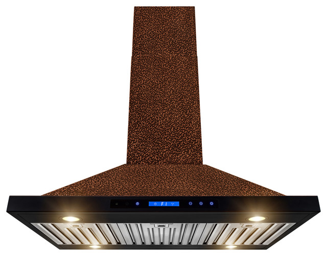 AKDY 36” Island Mount Range Hood Embossed Copper Touch Control for