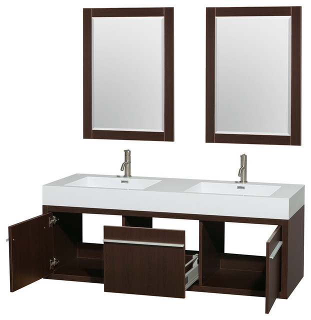 60 in. Double Bathroom Vanity in Espresso, Acrylic, Resin Countertop, Integrated