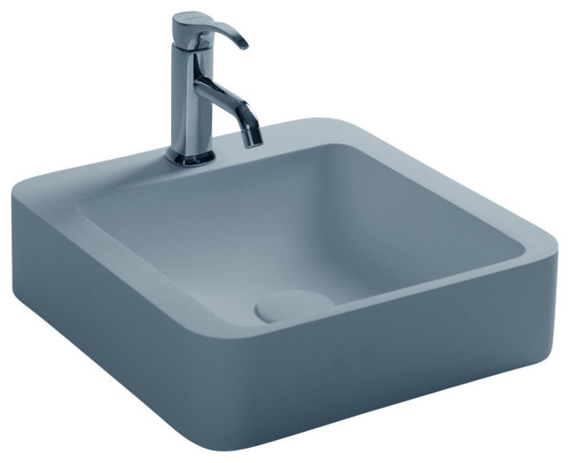 ADM Square Countertop Sink, White, 16" Contemporary Bathroom Sinks