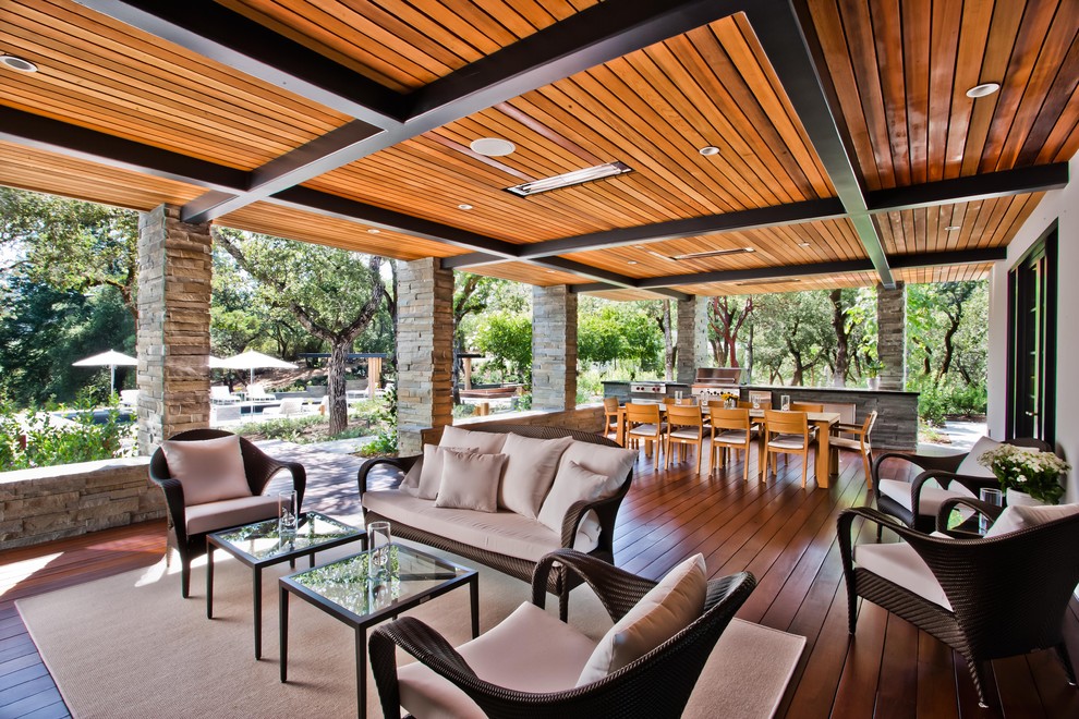 Design ideas for a transitional verandah in San Francisco with decking and a roof extension.