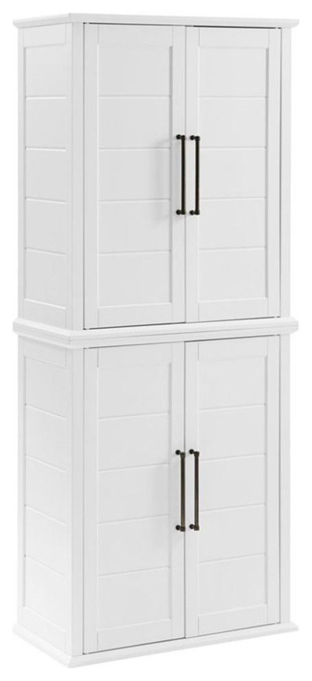 Pemberly Row Stackable Farmhouse Wood Storage Pantry in White (Set of 2)