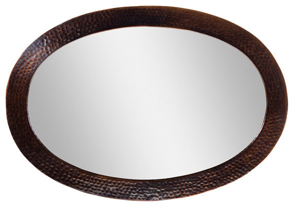 Solid Hammered Copper Framed Oval Mirror Transitional Wall Solid Hammered Copper Framed Oval Mirror Antique Finish