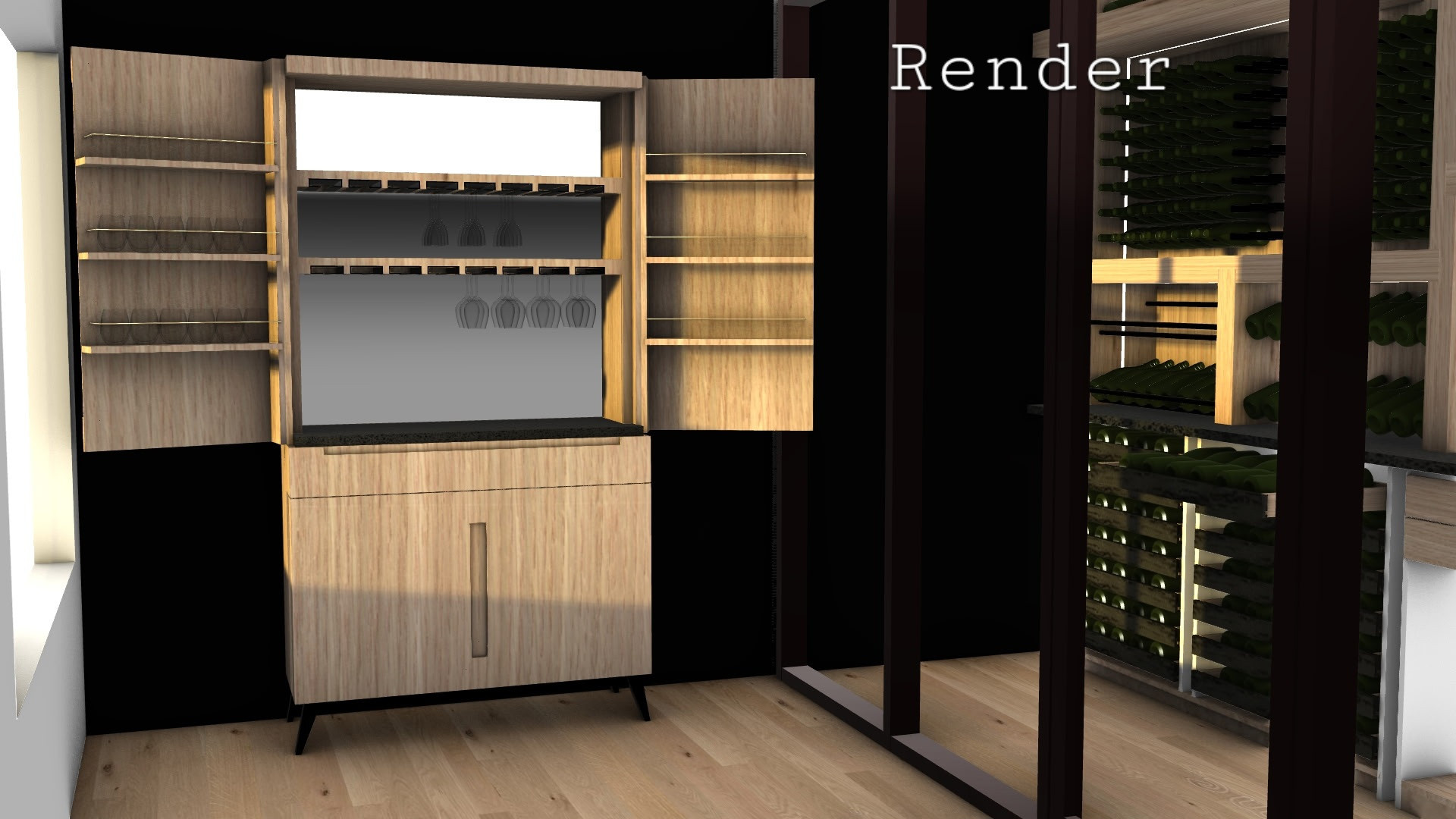CUSTOM MODERN GLASSWARE CABINET
