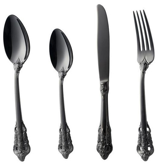 24-Piece Vintage 18/10 Stainless Steel Flatware Set, Black