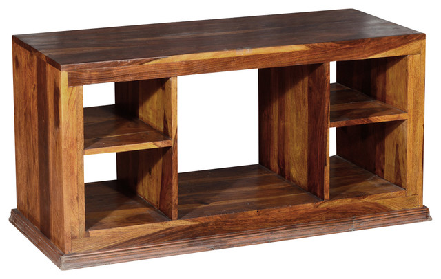 Contemporary Solid Wood Open Shelf TV Stand Media Console