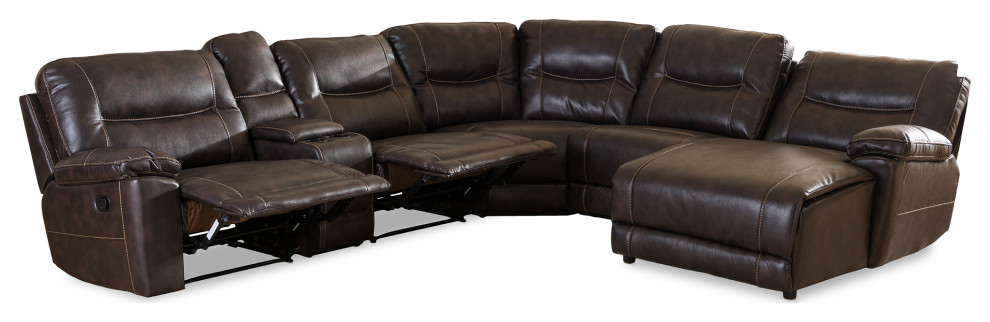 Dark Brown Bonded Leather 6-Piece Sectional With Recliners Corner ...