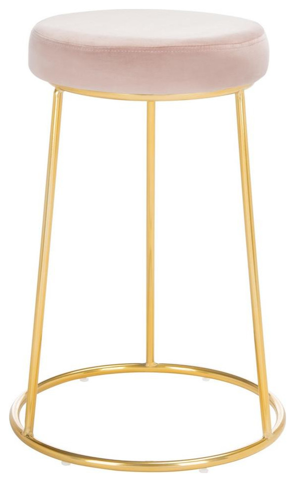 Madeline Round Counter Stool set of 2 Dusty Blush / Gold Contemporary