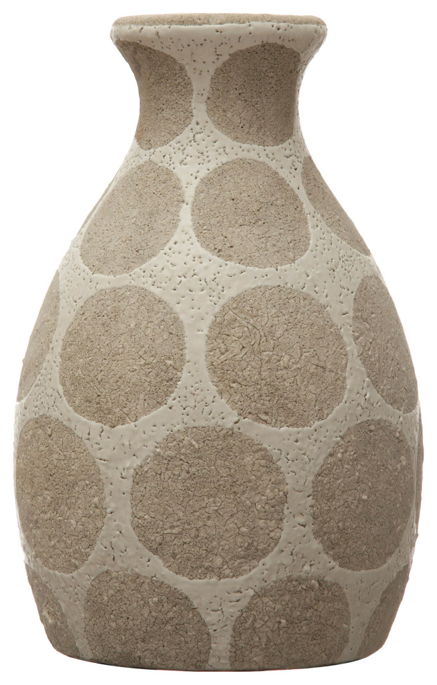 Terracotta Vase with Wax Relief Dots, Black and Natural, Natural