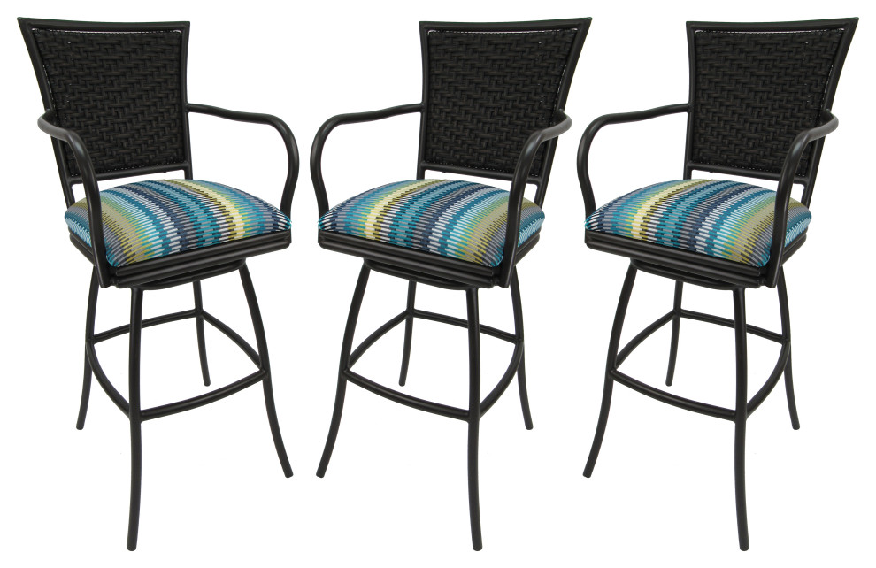Set of 3, Outdoor/Indoor Swivel Bar Stools Erin, 30" Tropical