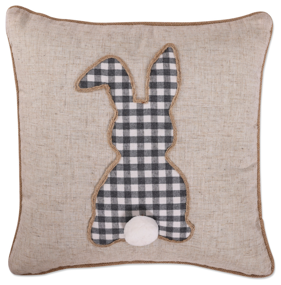 Indoor Easter Gingham Check Single Bunny Natural 18" Throw Pillow