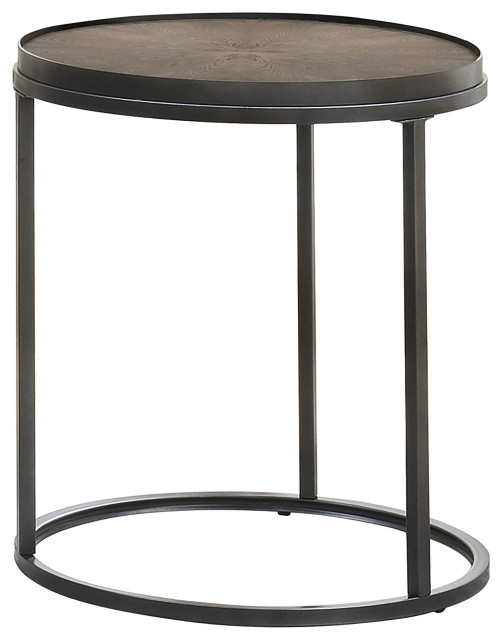 Rodrigo Round End Table Weathered Elm and Gunmetal Industrial Side