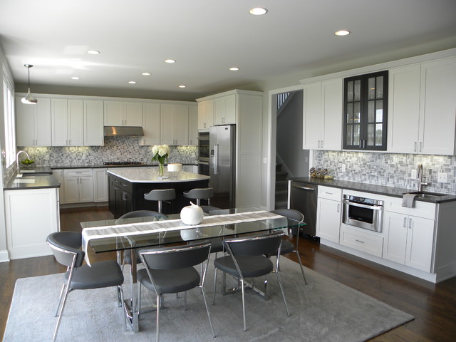 Dramatic Grey And White Contemporary Kitchen Detroit By