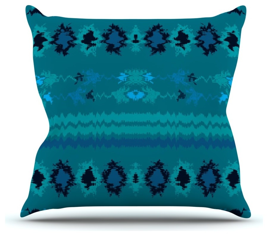 Nina May "Turquoise Nava" Teal Tribal Throw Pillow, Indoor, 16"x16"