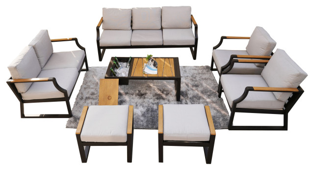 Trouvaille Outdoor Patio Conversation Sofa Set A, Black