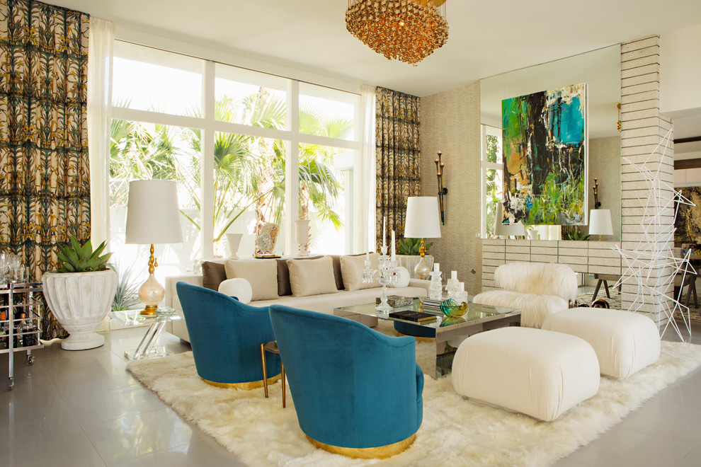 Design ideas for a contemporary open concept living room in Los Angeles with beige walls.