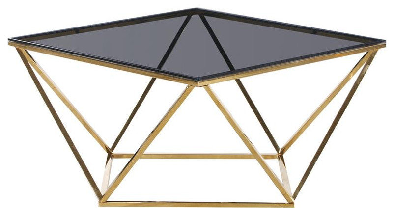 Best Master Angled Square Glass and Stainless Steel Coffee Table in Smoked/Gold