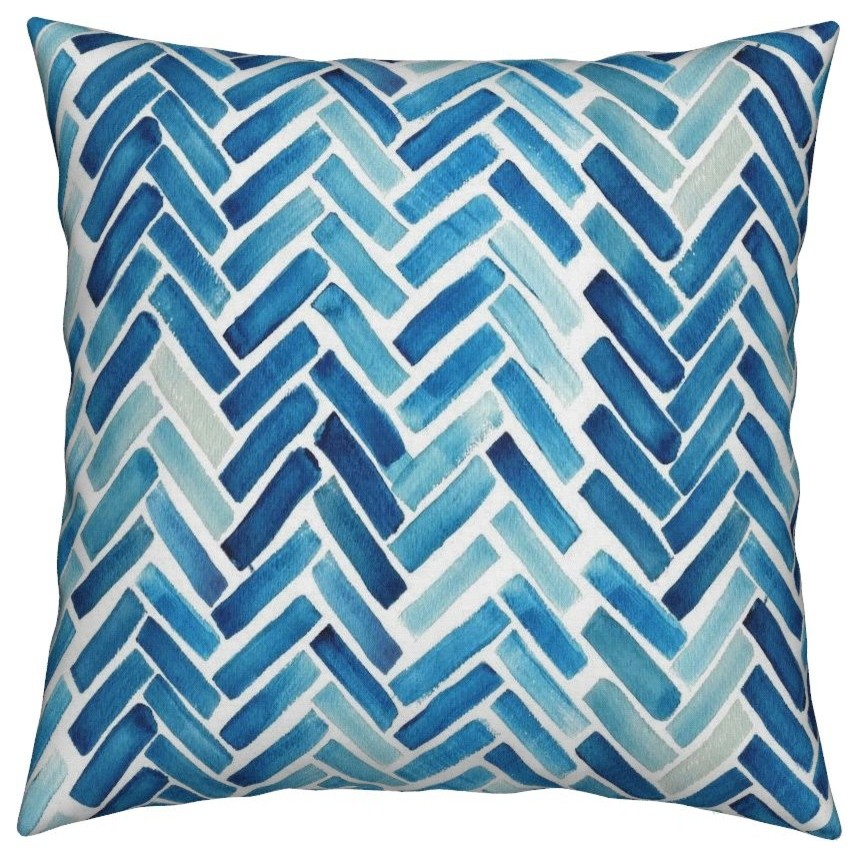 Blue Aqua Herringbone Chevron Geometric Throw Pillow Cover Organic Sateen