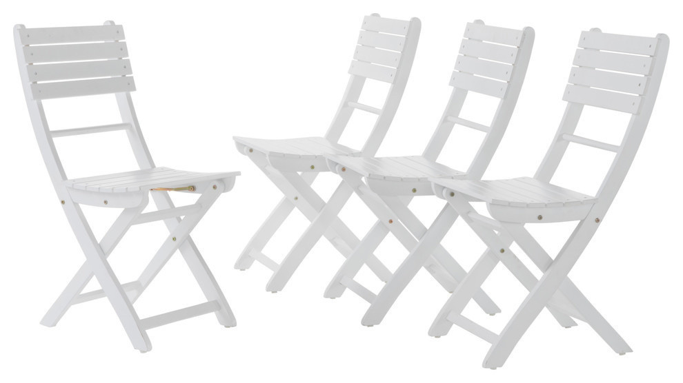 GDF Studio Vicaro Outdoor White Acacia Wood Foldable Dining Chairs, Set of 4
