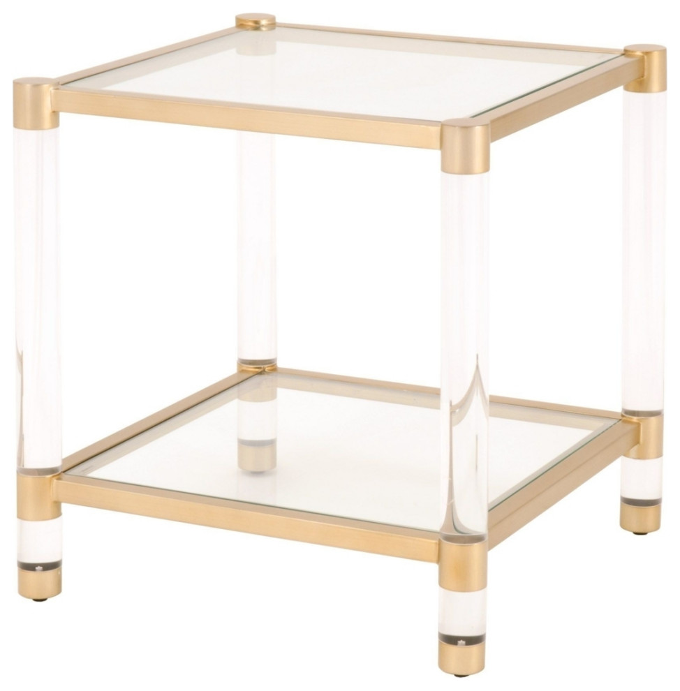Glass Top End Table With Acrylic Legs And Metal Accents Clear And Gold