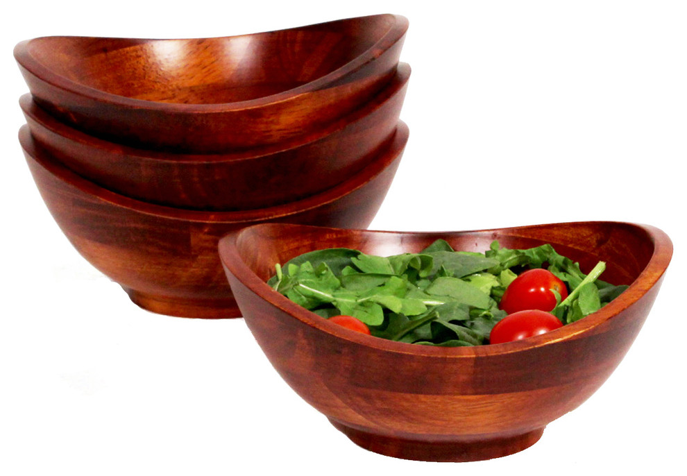 4Piece Individual Wood Salad Bowl Set Tropical Serving And Salad