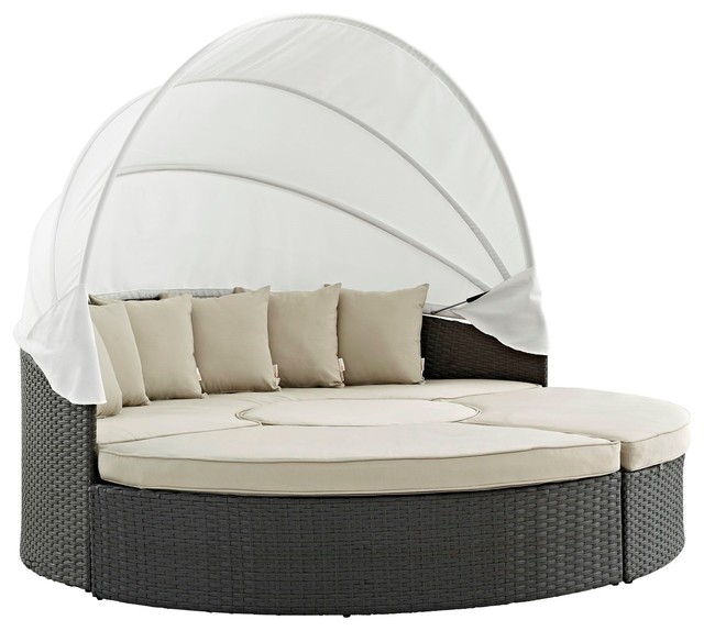 Modern Contemporary Urban Outdoor Patio Balcony Daybed Sofa, Beige