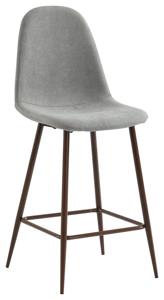 MidCentury Fabric and Metal 26" Counter Stool, Set of 2, Gray and