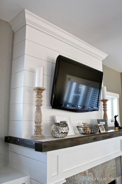 Shiplap Fireplace with Reclaimed Mantle - Coastal - Boston - by Laura