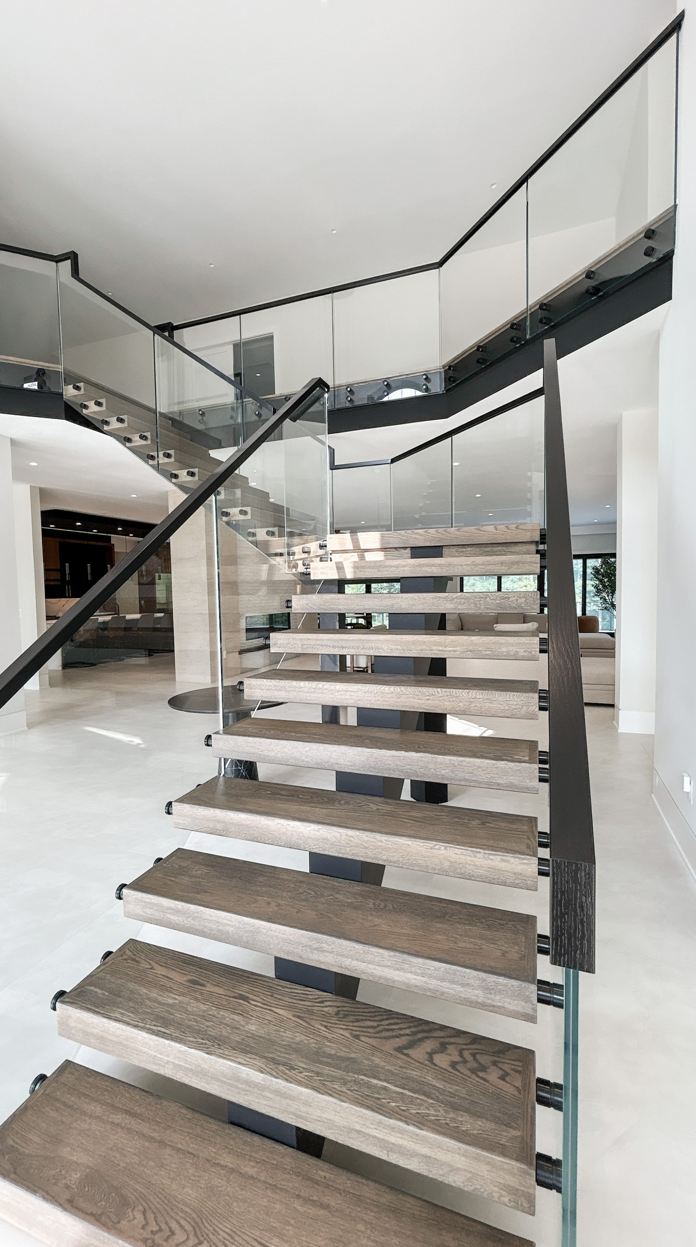 Project #159 | Modern Foyer Stair with Stand-off Glass Railing