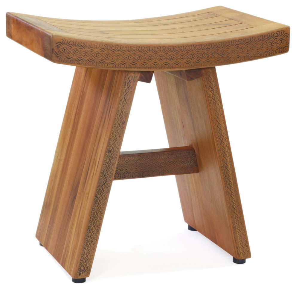 18" Asia® Artisan Teak Shower Bench with All Carved Patterns Asian