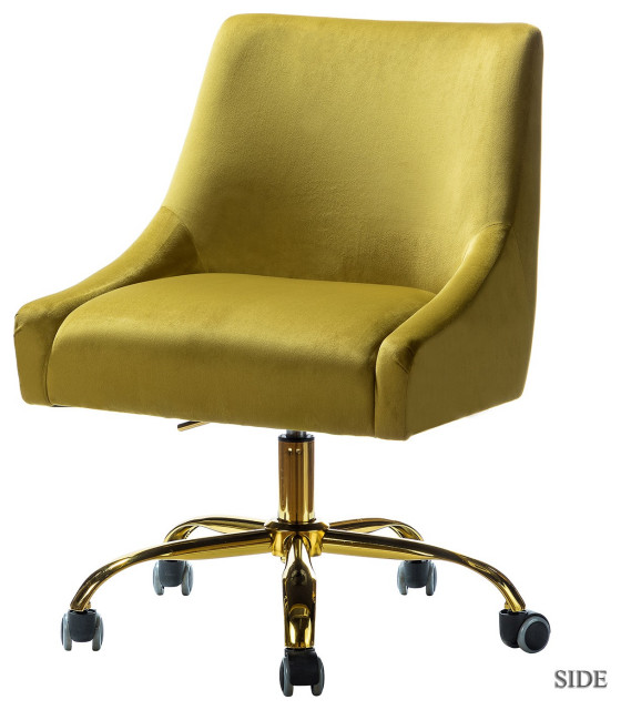 Classic Golden Velvet Tapered Arm Rolling Office Chair Contemporary