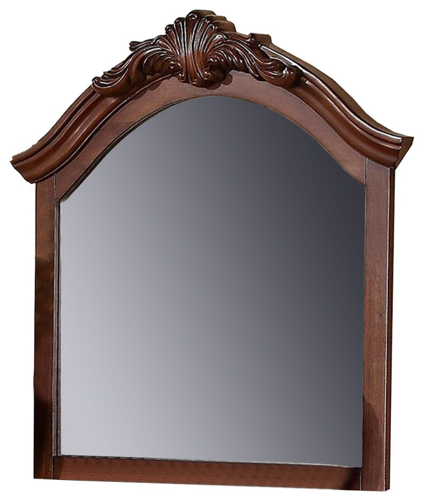Benzara BM232125 42" Crowned Top Wooden Mirror, Brown