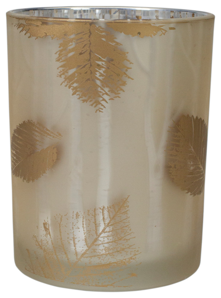 5" Matte Gold and White Birch Flameless Glass Candle Holder