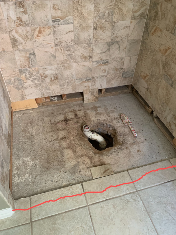 Tile Shower floor Repair Before picture