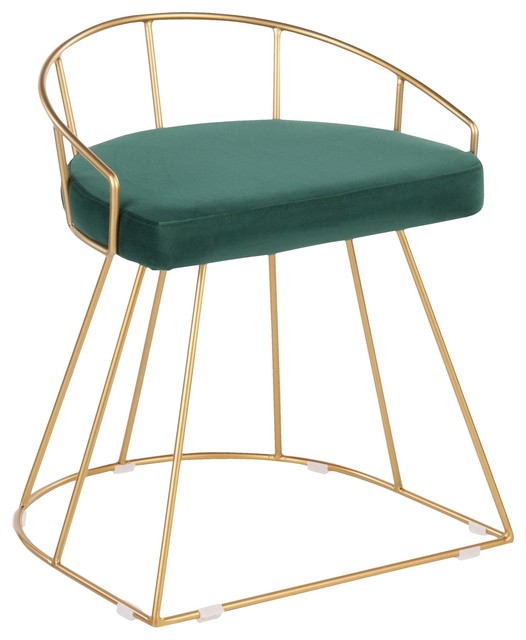 Canary Glam/Contemporary Vanity Stool, Gold Metal and 
Green Velvet
