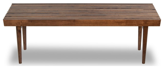 Pemberly Row Mid-Century Rectangular Solid Wood Bench in Walnut ...