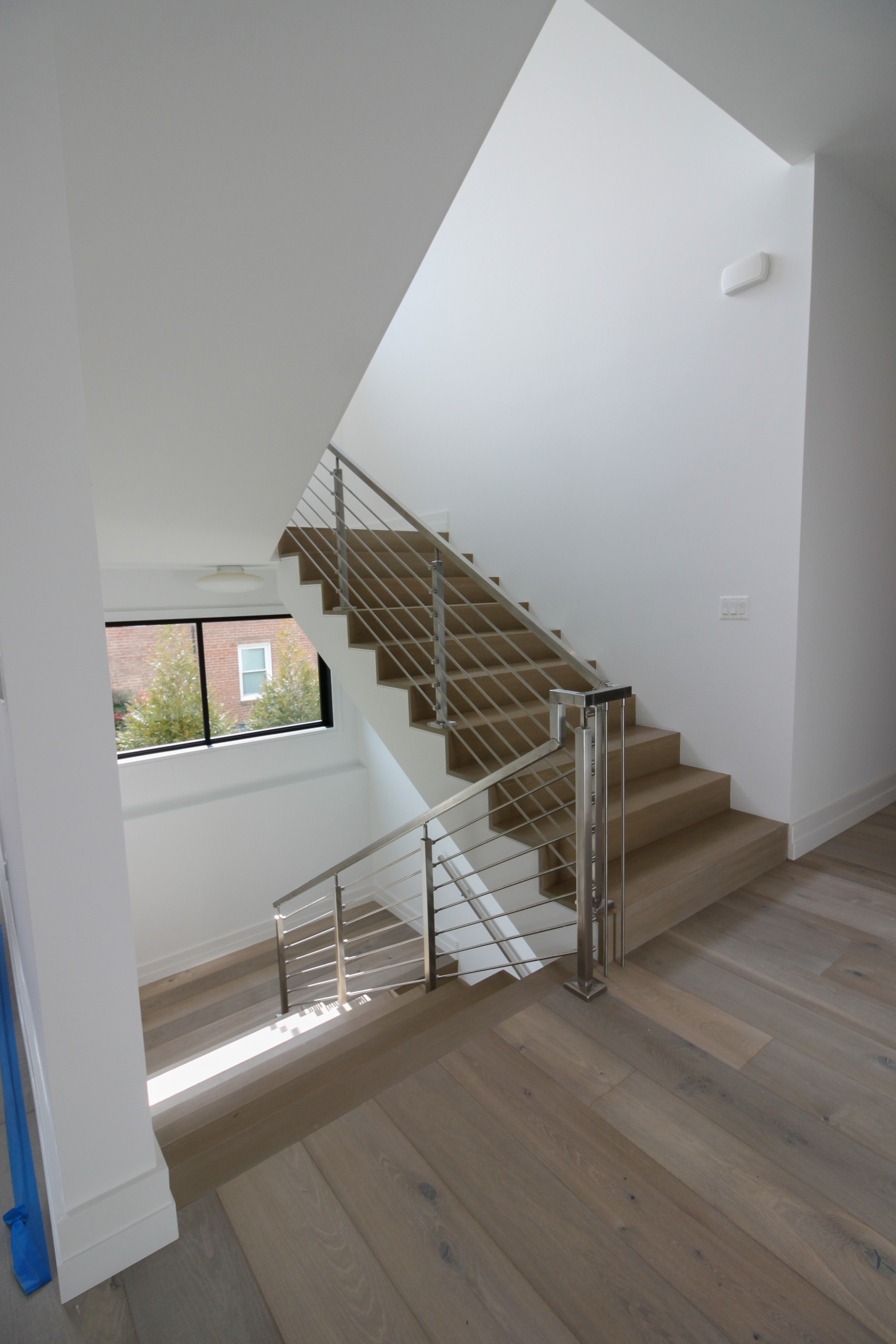 75_Modern Stairway: White O 75_ak & Stainless Steel Balustrade, McLean VA 22101