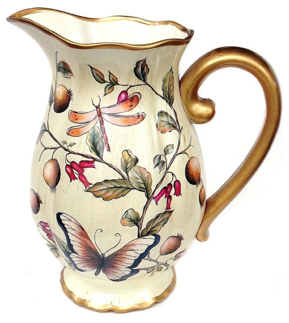 Beautiful Vases cream floral with butterfly ceramic decorative beautiful pitcher Beautiful Vases cream floral with butterfly ceramic decorative beautiful pitcher