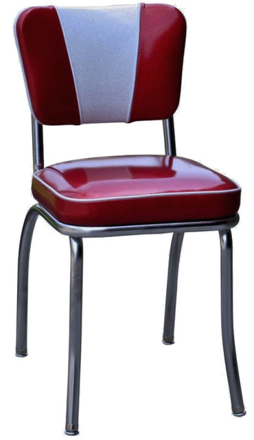 V-Back Chrome Diner Chair, Glitter Sparkle Red, Box Seat