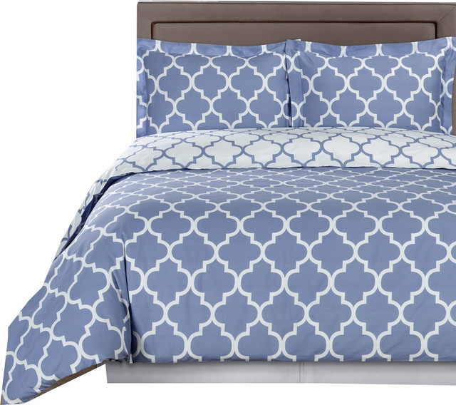 Meridian 100% Cotton Duvet Cover Set, Periwinkle and White, Full/Queen
