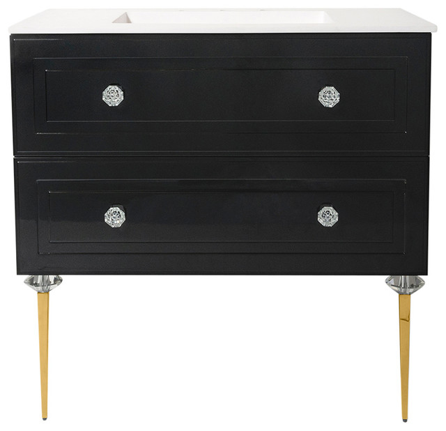 Bathroom Vanity, Lacquered Finish, Gold Legs Contemporary Bathroom