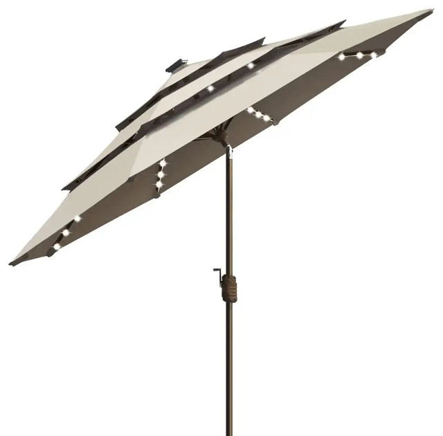 Outdoor Umbrella, 3 Tier Design With Ventilation & LED Lights