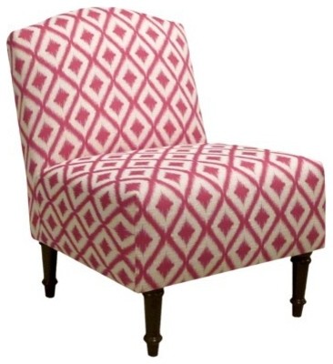 Custom Upholstered Curved Back Armless Chair, Ikat Raspberry