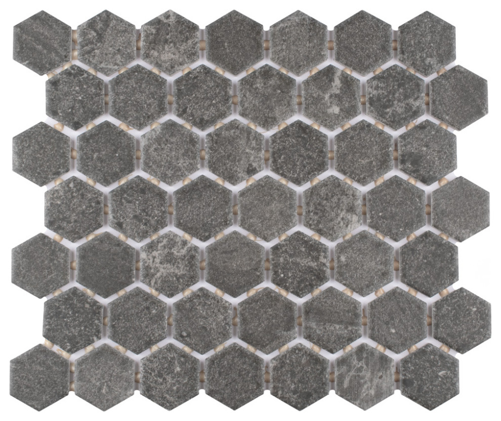 SomerTile Liverpool Hex Ceramic Mosaic Floor and Wall Tile, Case of 12