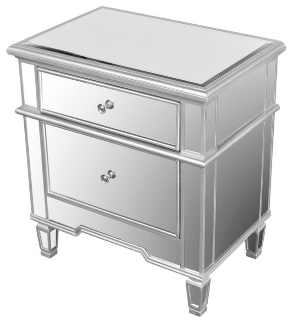 2 Drawer Mirrored Accent Stand, Monarch Mirrored Nightstand