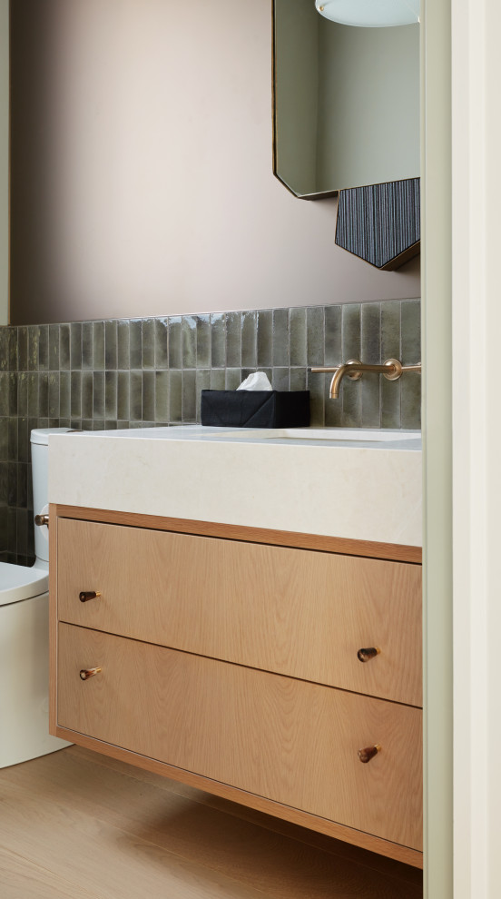 Natural White Oak Powder Room Floating Vanity - Transitional - Bathroom ...