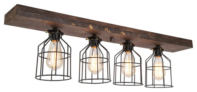 West Ninth Vintage Wood Flush Mount Ceiling Light With Cages West Ninth Vintage Wood Flush Mount Ceiling Light With Cages
