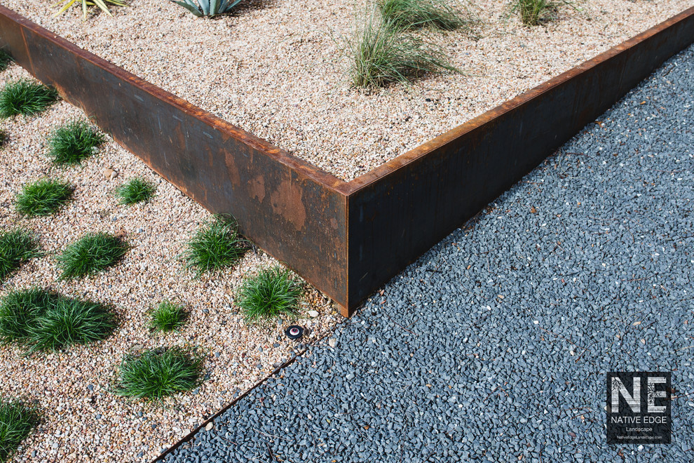 Inspiration for a mid-sized modern front yard xeriscape in Austin with a garden path and concrete pavers.