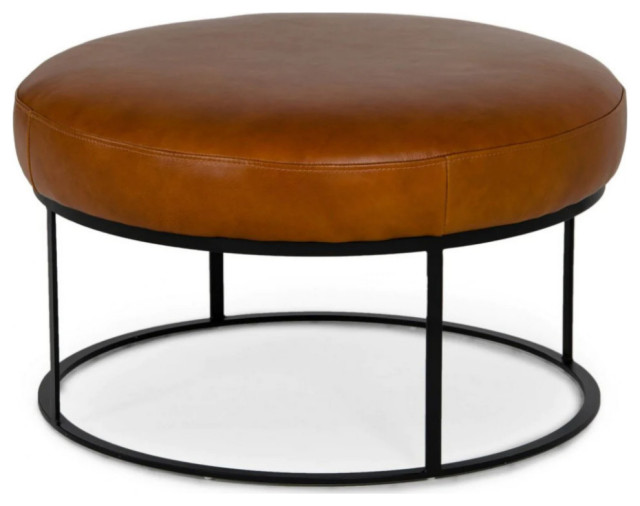 Ethan Modern Camel Leather Round Ottoman - Transitional - Footstools ...