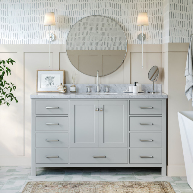 ARIEL Cambridge 61" Single Oval Sink Bathroom Vanity Gray with Marble ...