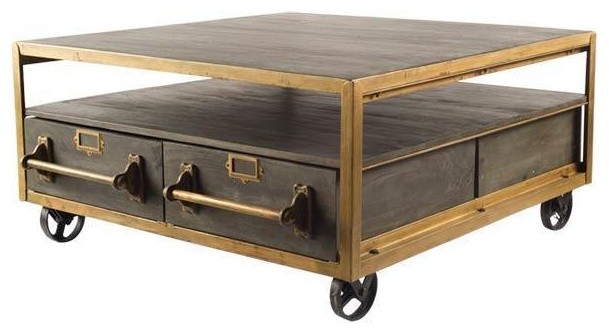 Farnham Coffee Table Industrial, Rolling Coffee Table With Storage